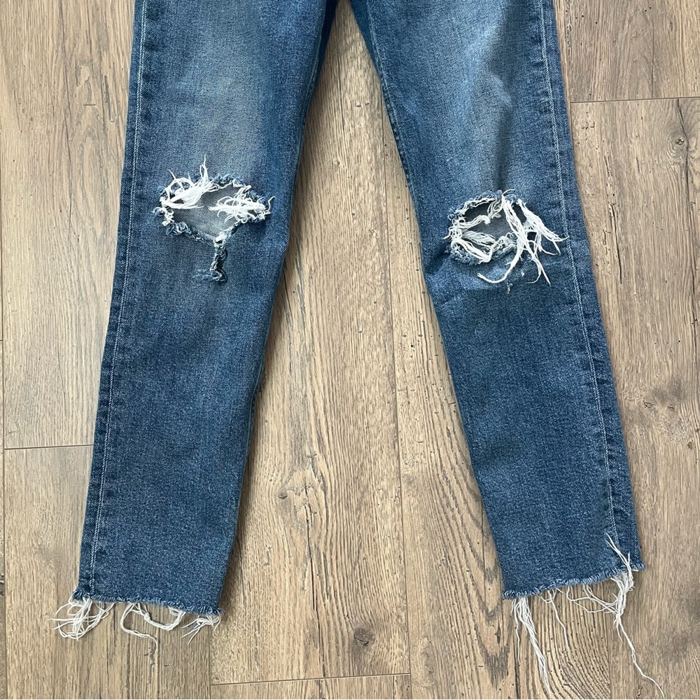 RE/DONE 90s High Rise Ankle Crop Distressed Medium Wash Button Fly Sz 27 - Picture 2 of 6
